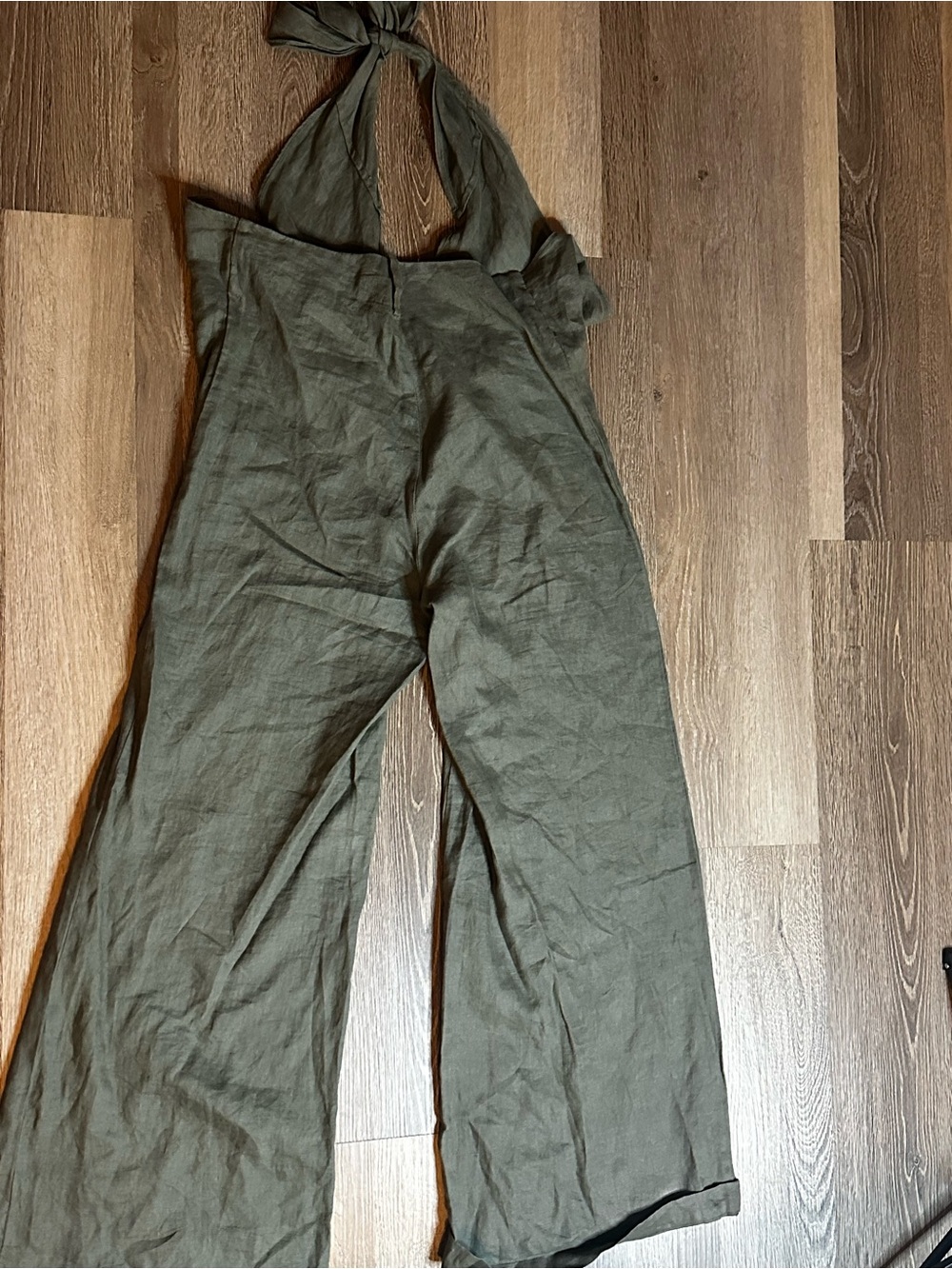 Zara Olive Green Halter Linen Jumpsuit - Picture 4 of 6